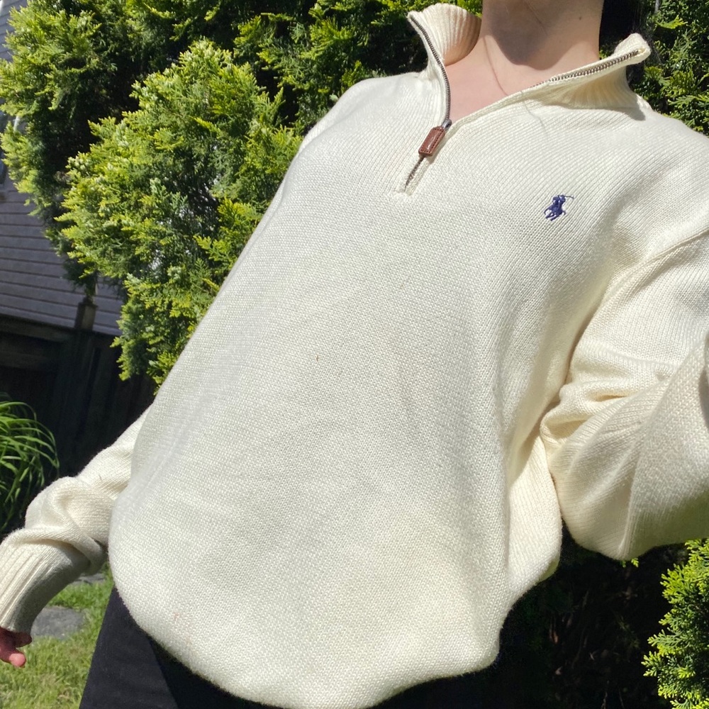 oversized white ralph lauren half zip